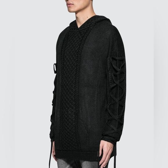 Stampd Harbor Hooded Sweater Cable-Knit Pullover Alpaca Wool Black Size L - Picture 7 of 16